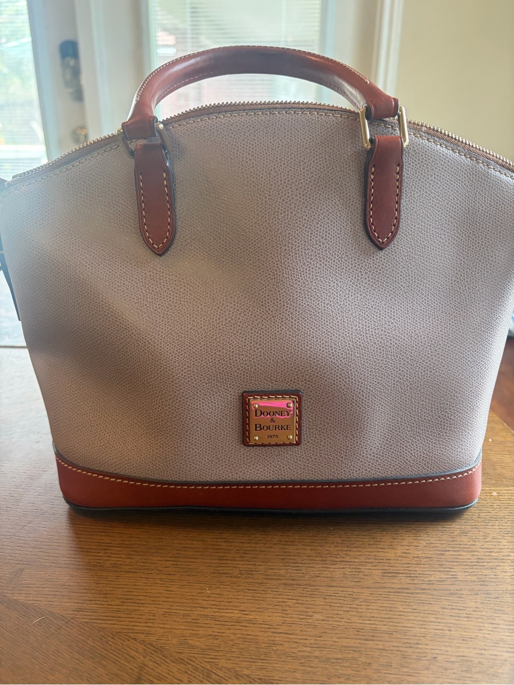 Dooney & Bourke Grey Satchel with Brown Trim